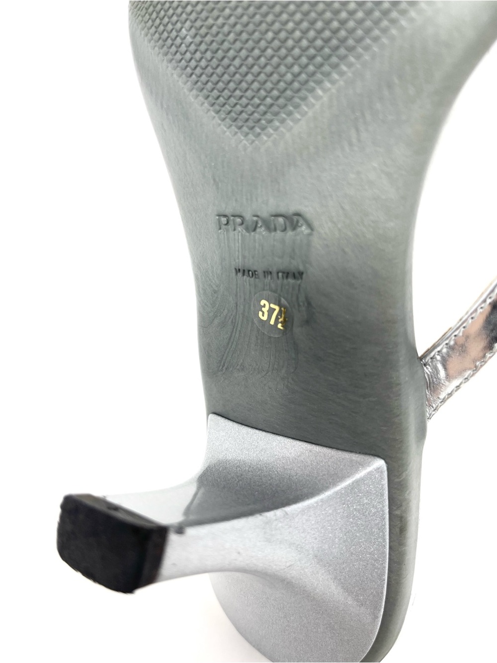Vintage Prada Y2K Strappy Silver Leather Buckle Sandals Slides Kitten Heels 37.5 - Picture 7 of 9